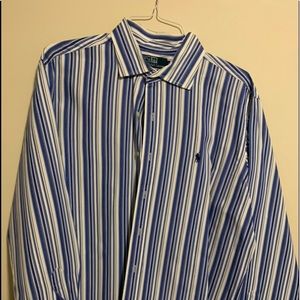 Ralph Lauren Polo XL blue, white striped button down long sleeve shirt.